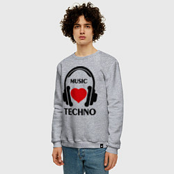 Свитшот хлопковый мужской Techno Music is Love, цвет: меланж — фото 2