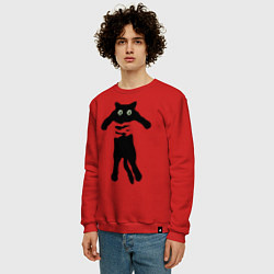 Свитшот хлопковый мужской Черный кот в руках, цвет: красный — фото 2