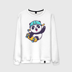Свитшот хлопковый мужской Панда скейтер, цвет: белый