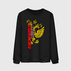 Свитшот хлопковый мужской Александр золотой герб РФ, цвет: черный