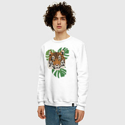 Свитшот хлопковый мужской Тигр в джунглях, цвет: белый — фото 2