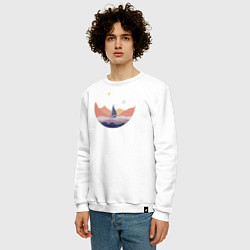 Свитшот хлопковый мужской Яхта в океане, цвет: белый — фото 2