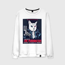 Свитшот хлопковый мужской Кот Терминатор пародия, цвет: белый