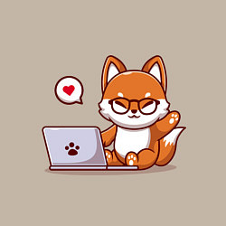 Свитшот хлопковый мужской Cute fox and laptop, цвет: миндальный — фото 2