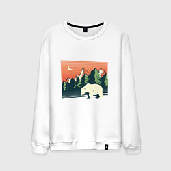 Свитшот хлопковый мужской Белый медведь пейзаж с горами, цвет: белый