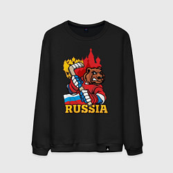 Свитшот хлопковый мужской Хоккей Россия, цвет: черный
