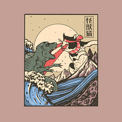 Свитшот хлопковый мужской Cat Kong versus Godzilla Kaiju, цвет: пыльно-розовый — фото 2