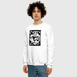 Свитшот хлопковый мужской Cat Obey - Кот Подчиняйся, цвет: белый — фото 2