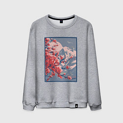 Свитшот хлопковый мужской Цветение Сакуры на фоне Фудзи, цвет: меланж