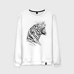 Свитшот хлопковый мужской Чёрно белый рисунок тигра, цвет: белый