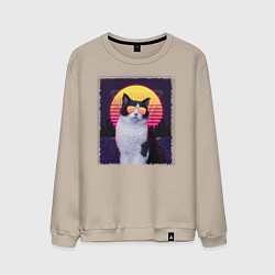 Мужской свитшот Synthwave cat