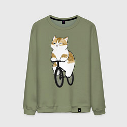 Свитшот хлопковый мужской Котик на велосипеде, цвет: авокадо