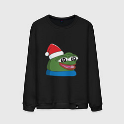 Свитшот хлопковый мужской Pepe, pepe happy, Пепе хеппи, pepe happy new year, цвет: черный