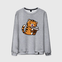 Свитшот хлопковый мужской Тигренок и кофе, цвет: меланж