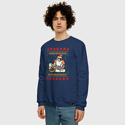 Свитшот хлопковый мужской Рождественский свитер Котик с колечками, цвет: тёмно-синий — фото 2