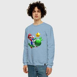 Свитшот хлопковый мужской Mario&Yoshi, цвет: мягкое небо — фото 2