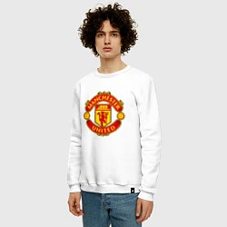Свитшот хлопковый мужской Манчестер Юнайтед логотип, цвет: белый — фото 2