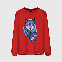 Свитшот хлопковый мужской Волк акварель, цвет: красный
