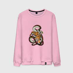 Свитшот хлопковый мужской Змея и Тигр, цвет: светло-розовый