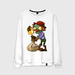 Свитшот хлопковый мужской Zombie vs Garlic, цвет: белый