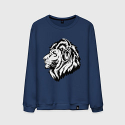 Свитшот хлопковый мужской Лев в наушниках, цвет: тёмно-синий