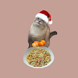 Свитшот хлопковый мужской Новогодний кот и оливье, цвет: пыльно-розовый — фото 2