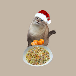 Свитшот хлопковый мужской Новогодний кот и оливье, цвет: миндальный — фото 2