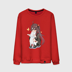Свитшот хлопковый мужской ХУ ТАО И БЕЛЫЙ КОТИК, цвет: красный