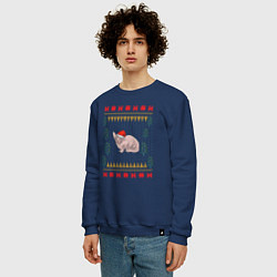 Свитшот хлопковый мужской Сфинкс рождественский свитер, цвет: тёмно-синий — фото 2