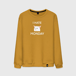 Мужской свитшот I hate monday текст с котом