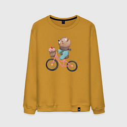 Свитшот хлопковый мужской Медведь с цветами на велосипеде, цвет: горчичный