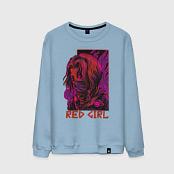 Свитшот хлопковый мужской Красная девушка в маске, цвет: мягкое небо