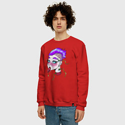 Свитшот хлопковый мужской Киберпанк женская голова Cyberpunk, цвет: красный — фото 2