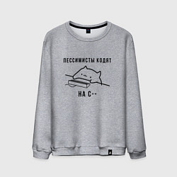 Свитшот хлопковый мужской Кот программист Пессимист С--, цвет: меланж