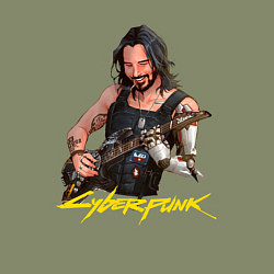 Свитшот хлопковый мужской Джонни Cyberpunk2077 Johnny с гитарой, цвет: авокадо — фото 2