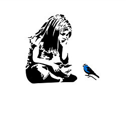 Свитшот хлопковый мужской BANKSY girl with blue bird БЭНКСИ девочка с синей, цвет: белый — фото 2