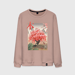 Свитшот хлопковый мужской Цветущая Сакура Япония, цвет: пыльно-розовый