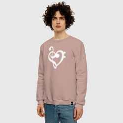 Свитшот хлопковый мужской Сердце Скрипичный и Басовый Ключи, цвет: пыльно-розовый — фото 2