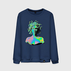 Свитшот хлопковый мужской Gorgon Medusa Vaporwave Neon, цвет: тёмно-синий