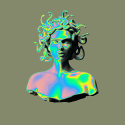 Свитшот хлопковый мужской Gorgon Medusa Vaporwave Neon, цвет: авокадо — фото 2