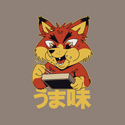 Свитшот хлопковый мужской Japanese Fox Eating Ramen Японская лиса ест Рамен, цвет: утренний латте — фото 2