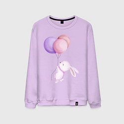 Свитшот хлопковый мужской Милый Крольчонок С Тремя Воздушными Шариками, цвет: лаванда
