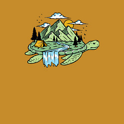 Свитшот хлопковый мужской Горы, река, палатка на панцире черепахи Mountains,, цвет: горчичный — фото 2