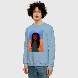 Свитшот хлопковый мужской Современная Мона Лиза, африканка, цвет: мягкое небо — фото 2