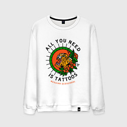 Свитшот хлопковый мужской All You Need Is Tattoos Татуировка Тигра, цвет: белый