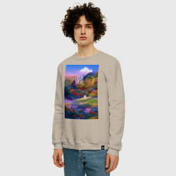 Свитшот хлопковый мужской Абстрактный пейзаж, цвет: миндальный — фото 2