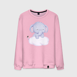 Свитшот хлопковый мужской Милый Слонёнок Стоит На Облаке, цвет: светло-розовый