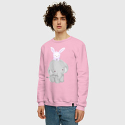 Свитшот хлопковый мужской Милый Слонёнок и Крольчонок, цвет: светло-розовый — фото 2