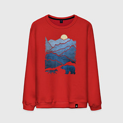 Свитшот хлопковый мужской Животные в горах, цвет: красный