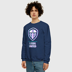 Свитшот хлопковый мужской Leeds United FC в стиле Glitch, цвет: тёмно-синий — фото 2